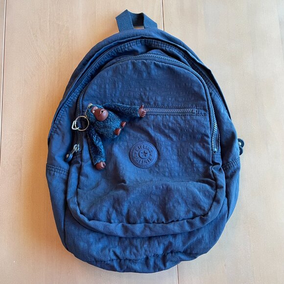Kipling Challenger Medium Backpack With Furry Monkey Key Ring, Blue - Picture 2 of 11
